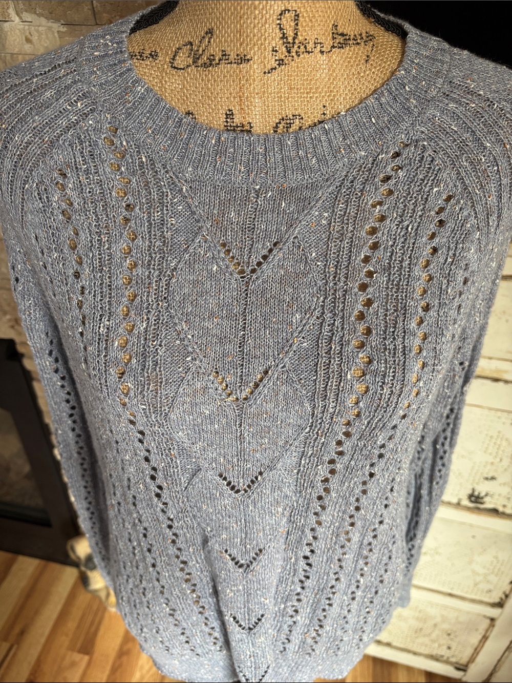 Spartina Shelby linen blend blue gray open knit pull over lightweight sweater - Picture 2 of 15